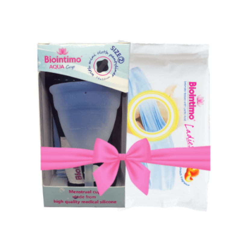 CSOMAGAJÁNLAT - AQUA Cup menstruációs kehely + Biointimo Ladies intim törlőkendő (20db)